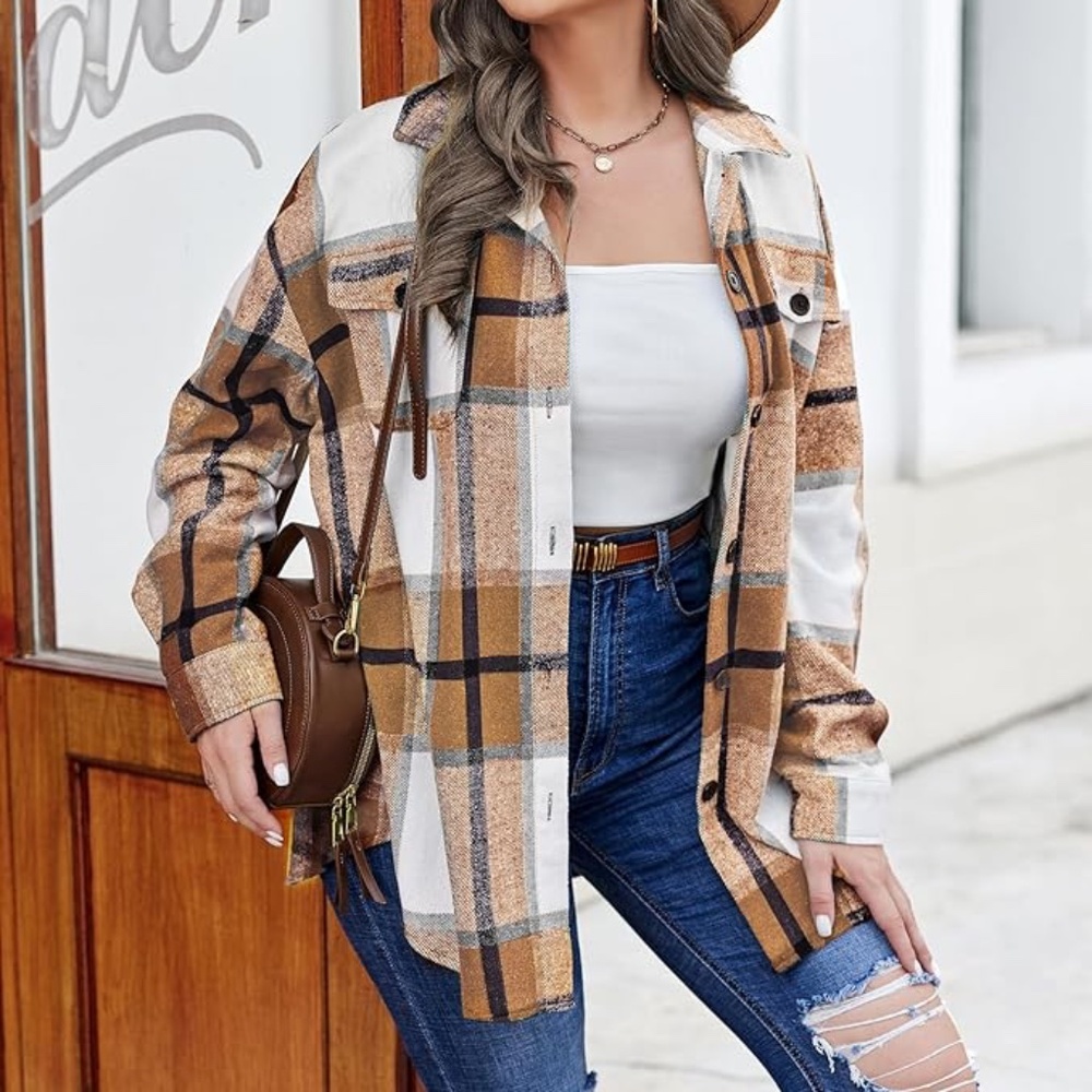 NWT IN'VOLAND  Plus Size Flannel Plaid Shacket Button Down Long Sleeve sz.24
